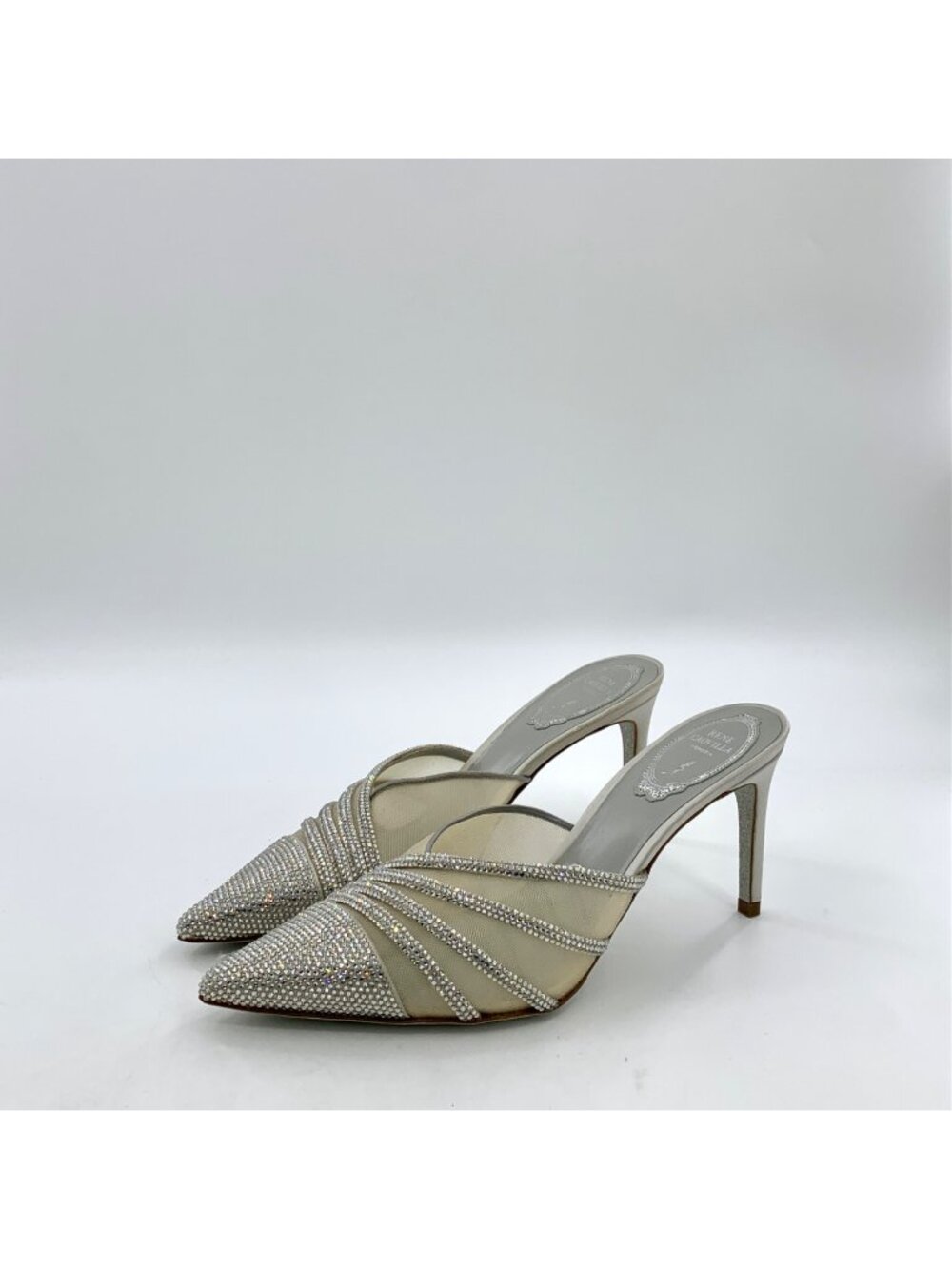 René Caovilla Silver Crystal Pointed-Toe High Heel